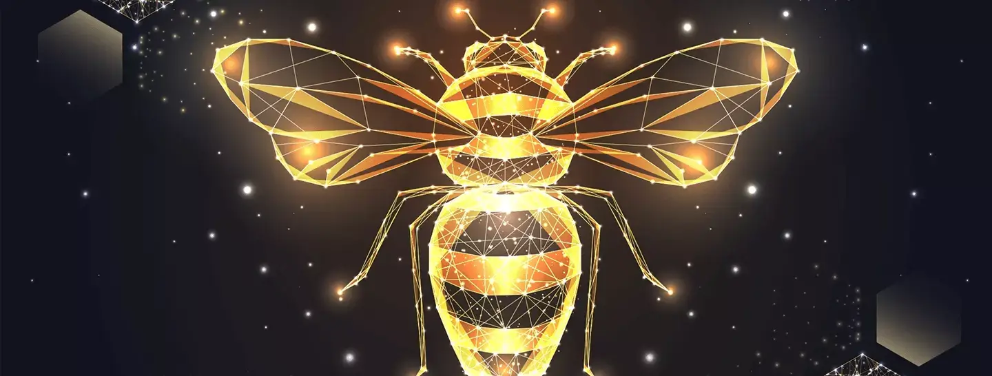 Banner,  iluminación navideña en donde el  diseño de abejas son  protagonistas en la iluminación.