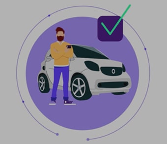 Illustrazione uomo accanto a un'auto elettrica