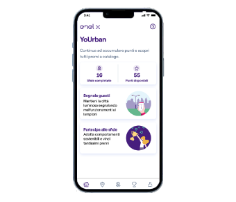 Schermata App YoUrban - punti guadagnati con le sfide sulla sostenibilità proposte dall'app