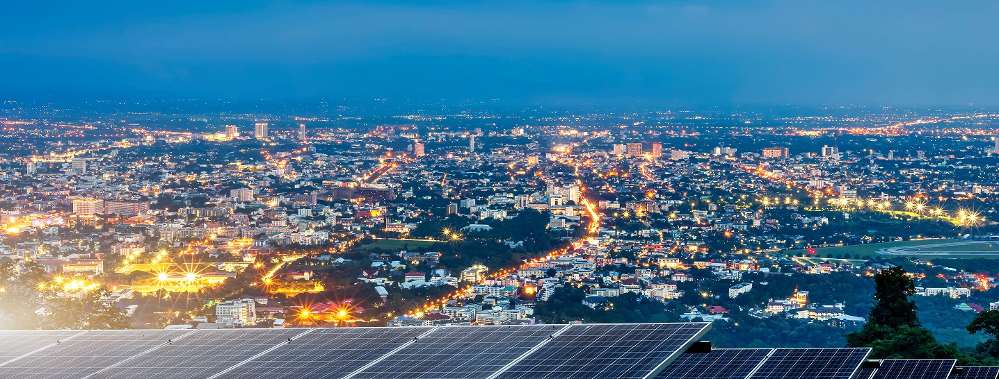 solar park with city light