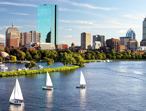 Boston harbor with sailboats
