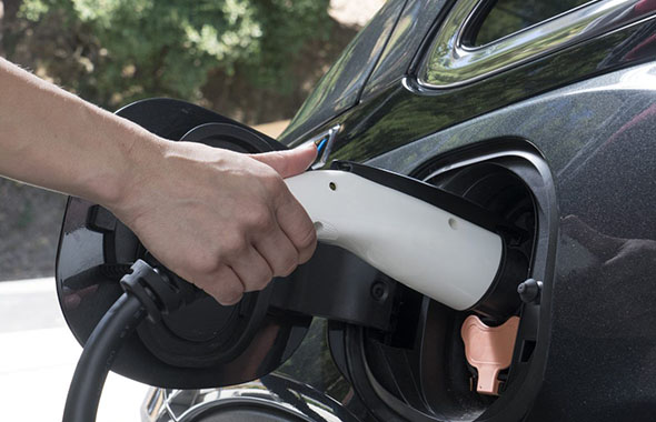 closeup of ev charging