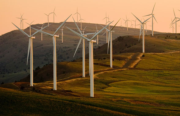 wind turbines on a hill