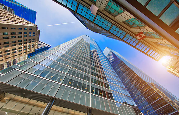 skyscrapers viewed from below