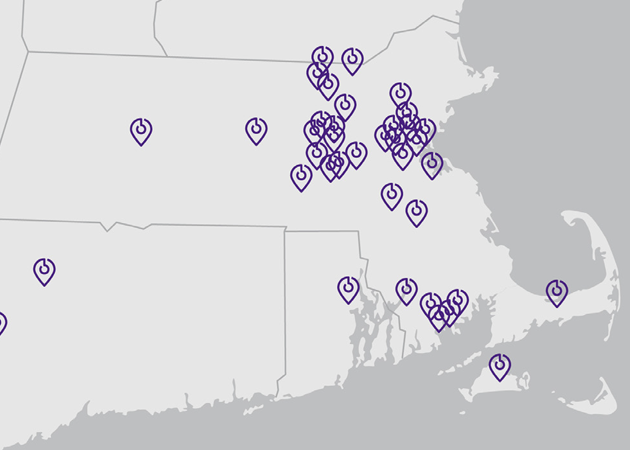 Map of Enel X's New England portfolio of battery storage operations
