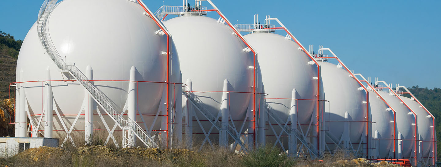 Natural gas tanks in a row