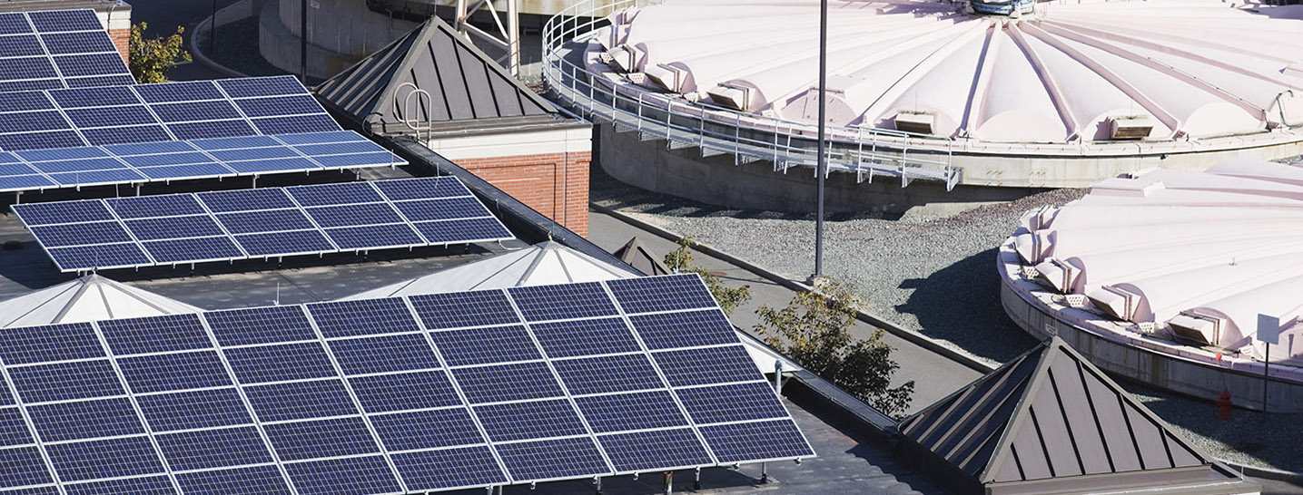 Solar panels on roof at water treatment facility