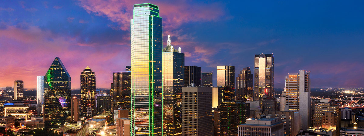 Dallas skyline at sunset