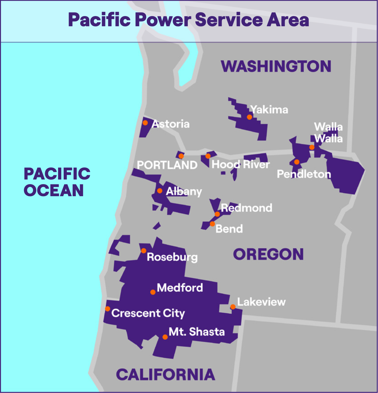 Map showing the Pacific Power DR Service Areas