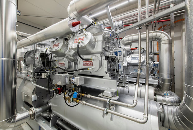 Industrial district heating equipment with pipes, valves and control systems